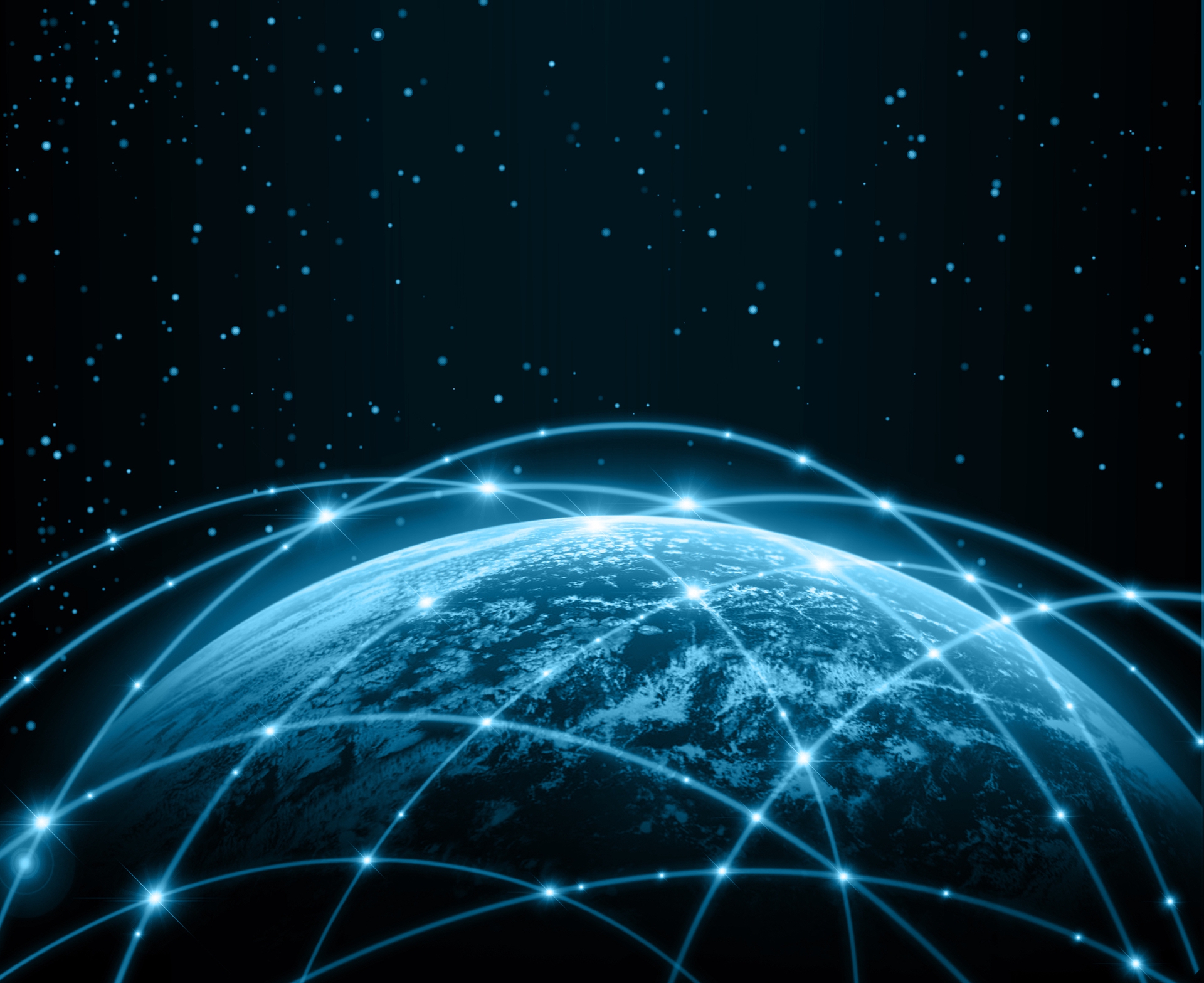 space graphic of earth with points connected by blue lines